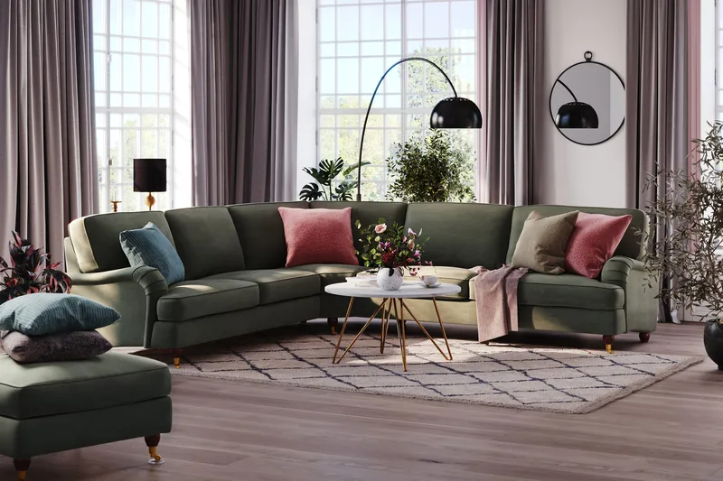 Howard Lyx 6-sits Vänstervänd L-formad Hörnsoffa i Manchester - Mörkgrön - Möbler - Soffa - Howardsoffor