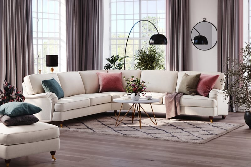 Howard Lyx 6-sits Vänstervänd L-formad Hörnsoffa i Sammet - Krämvit - Möbler - Soffa - Howardsoffor