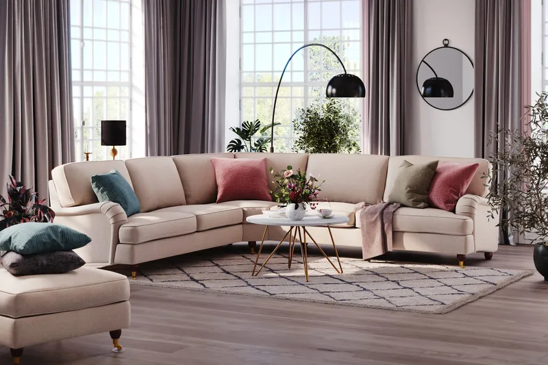 Howard Lyx 6-sits Vänstervänd L-formad Hörnsoffa i Tyg - Beige - Möbler - Soffa - Howardsoffor
