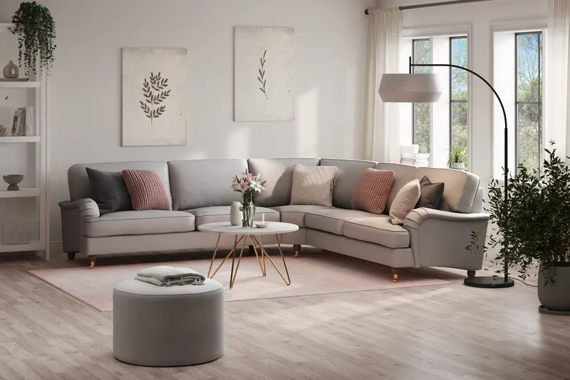 Howard Lyx 6-sits Vänstervänd L-formad Hörnsoffa i Tyg - Ljusgrå - Möbler - Soffa - Howardsoffor