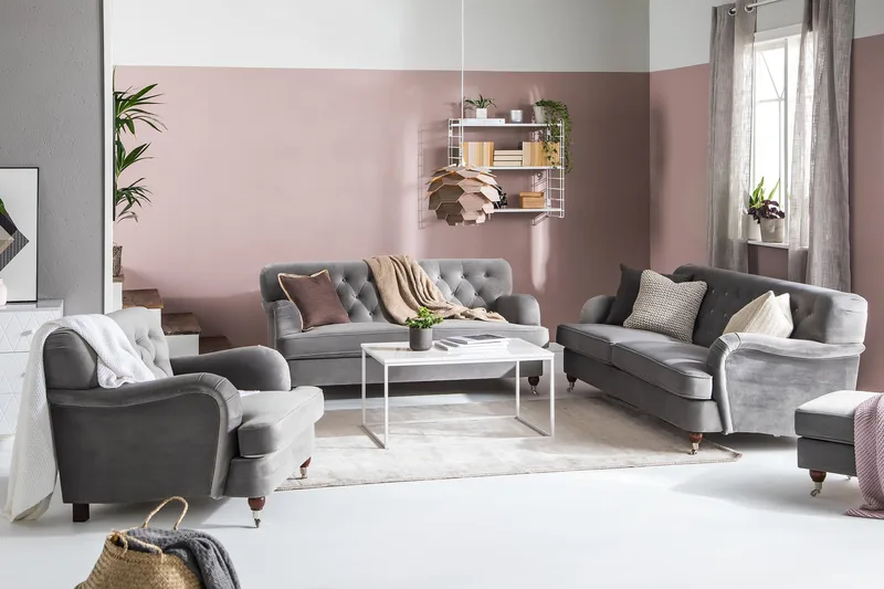 Howard Riviera 3-sits Sammetssoffa - Ljusgrå - Möbler - Soffa - Howardsoffor