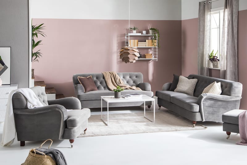 Howard Riviera 3-sits Sammetssoffa - Ljusgrå - Möbler - Soffa - Howardsoffor