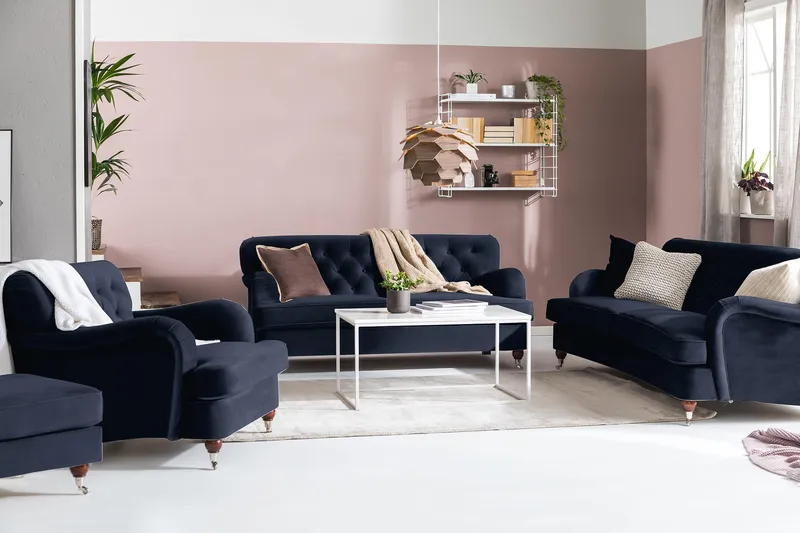 Howard Riviera 3-sits Svängd Sammetssoffa - Blå - Möbler - Soffa - Howardsoffor