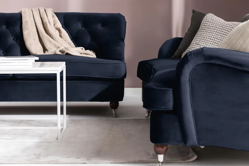 Howard Riviera 3-sits Svängd Sammetssoffa - Blå - Möbler - Soffa - Howardsoffor
