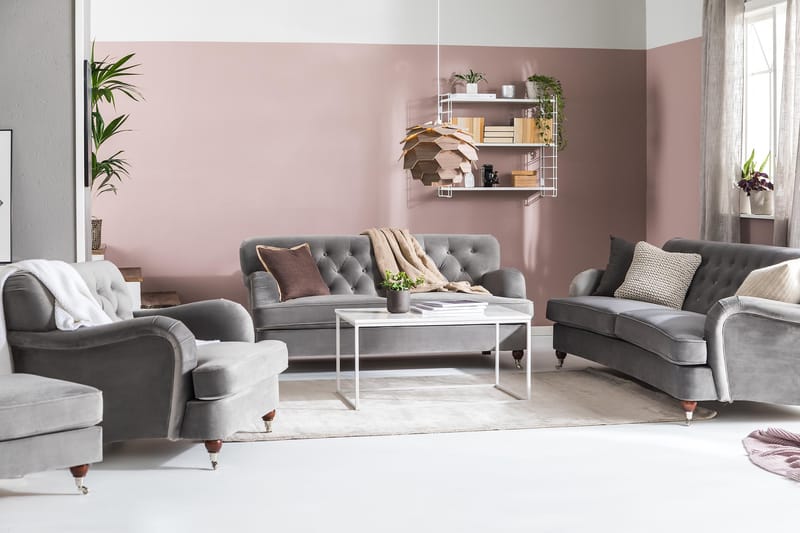 Howard Riviera 3-sits Svängd Sammetssoffa - Ljusgrå - Möbler - Soffa - Howardsoffor