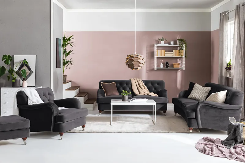 Howard Riviera 3-sits Svängd Sammetssoffa - Mörkgrå - Möbler - Soffa - Howardsoffor