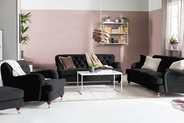 Howard Riviera 3-sits Svängd Sammetssoffa - Svart - Möbler - Soffa - Howardsoffor