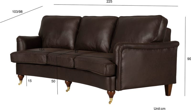 Howard svängd soffa 3-sits - Brun vintage - Vintagebrun - Möbler - Soffa - Howardsoffor