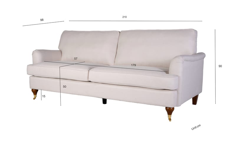 Howard Watford Deluxe - 3-sits soffa rak - Beige - Möbler - Soffa - Howardsoffor