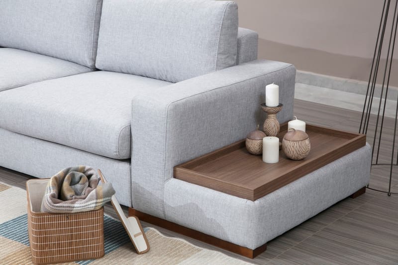Huelva 5-sits Vänstervänd L-formad Divansoffa 308 cm med Schäslong i Tyg - Grå - Möbler - Soffa - Divansoffor & schäslongsoffa