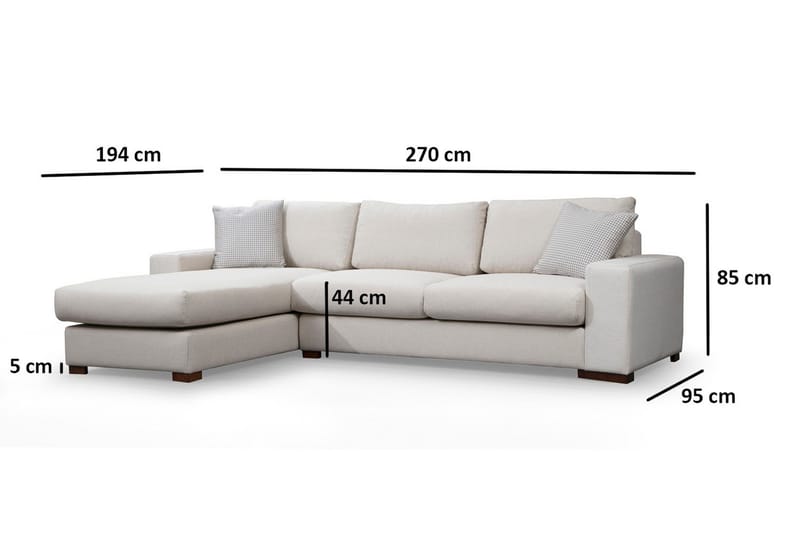 Huelva Högervänd L-formad Divansoffa med Schäslong 270 cm i Tyg - Benvit - Möbler - Soffa - Divansoffor & schäslongsoffa