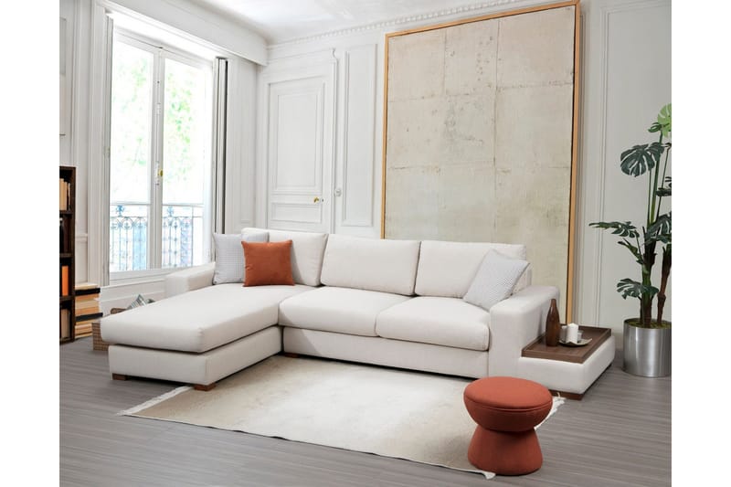 Huelva Vänstervänd L-formad Divansoffa med Schäslong 312 cm i Tyg - Gräddvit - Möbler - Soffa - Divansoffor & schäslongsoffa