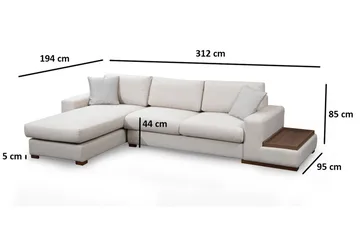 Huelva Vänstervänd L-formad Divansoffa med Schäslong 312 cm i Tyg - Gräddvit - Möbler - Soffa - Divansoffor & schäslongsoffa