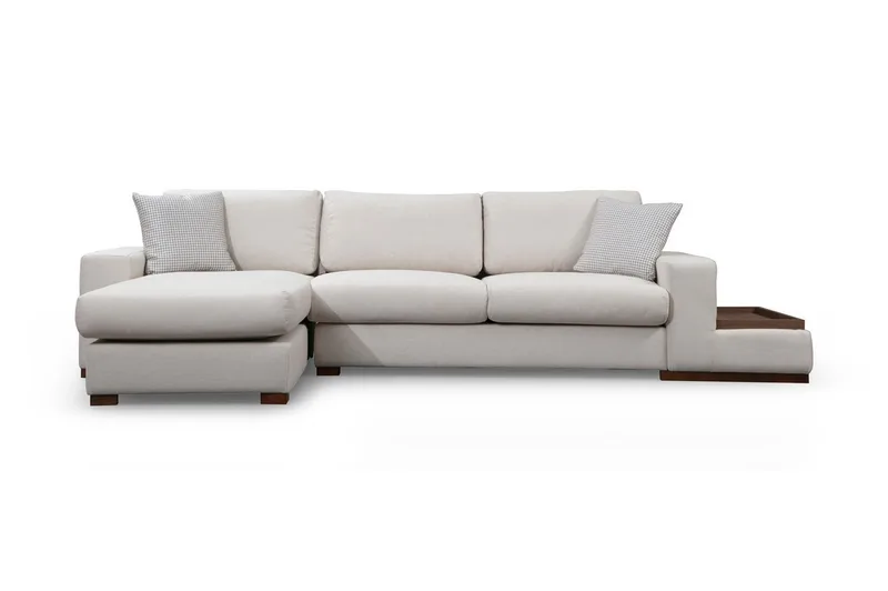 Huelva Vänstervänd L-formad Divansoffa med Schäslong 312 cm i Tyg, Gräddvit
