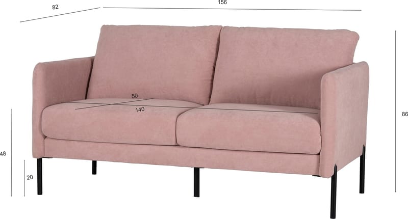 Kingsley 2,5-sits soffa i rosa sammet - Ljusrosa sammet (Letto ljusrosa 1073) - Möbler - Soffa - Sammetssoffa