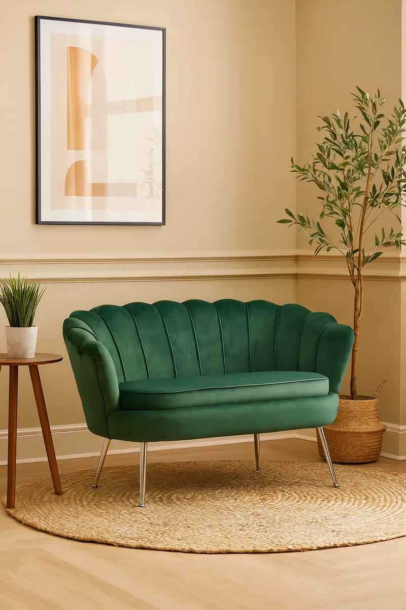Kingsley 2-sits soffa grön sammet, Grön