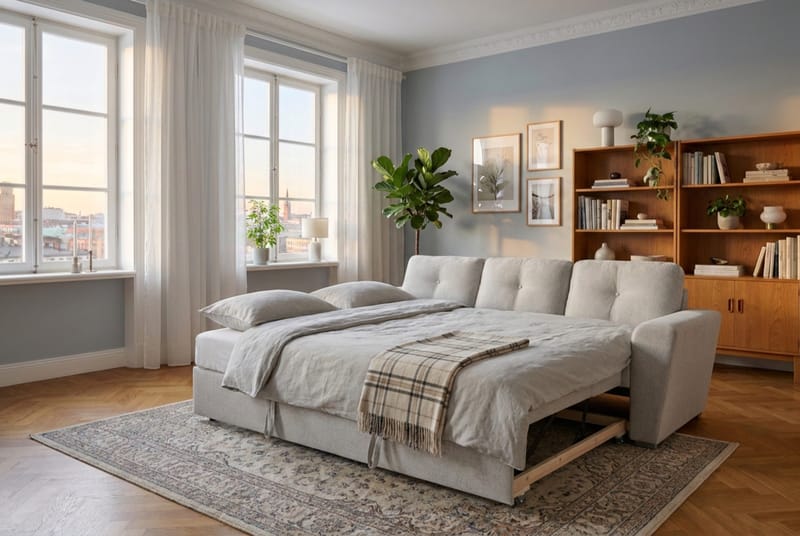 Leia 3-sits Bäddsoffa i tyg - Beige - Möbler - Soffa - Bäddsoffa