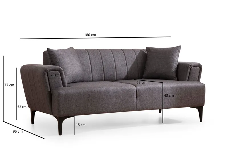 Lilesville 3-sits Soffa - Mörkgrå - Möbler - Soffa - 2 sits soffa