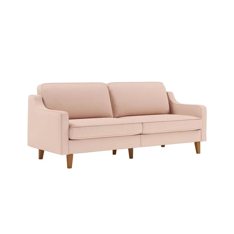 Lorvas 3-sits Djup Soffa med Svängda Armstöd i Tyg, Ljusrosa