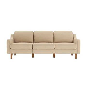 Lorvas 3-sits Djup Soffa med Svängda Armstöd i Tyg med Träben - Sand - Möbler - Soffa - Sammetssoffa