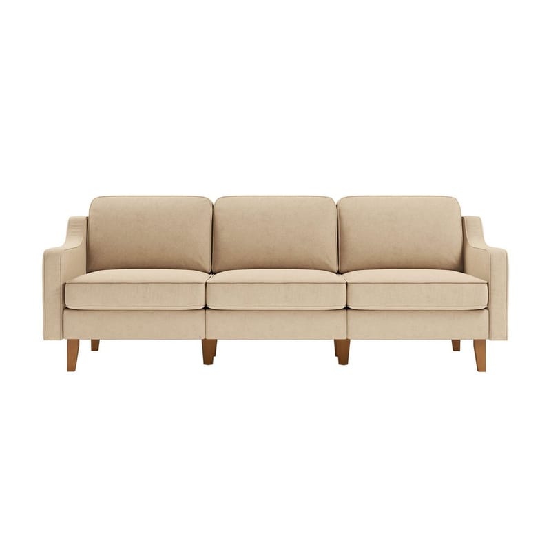 Lorvas 3-sits Djup Soffa med Svängda Armstöd i Tyg med Träben - Sand - Möbler - Soffa - Sammetssoffa