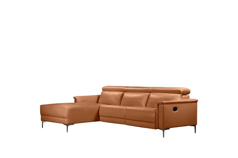 Lund 3-sits Högervänd Hörnsoffa med Recliner och Schäslong i Äkta Läder - Brun - Möbler - Soffa - Skinnsoffor