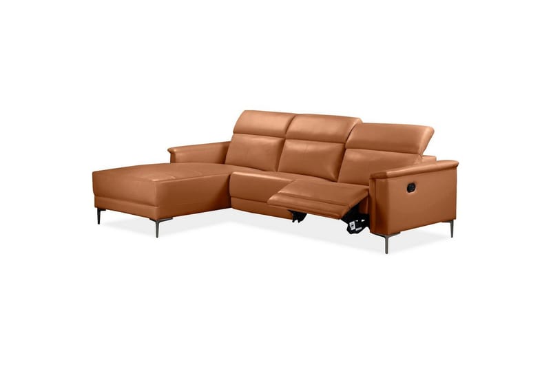 Lund 3-sits Högervänd Hörnsoffa med Recliner och Schäslong i Äkta Läder - Brun - Möbler - Soffa - Skinnsoffor