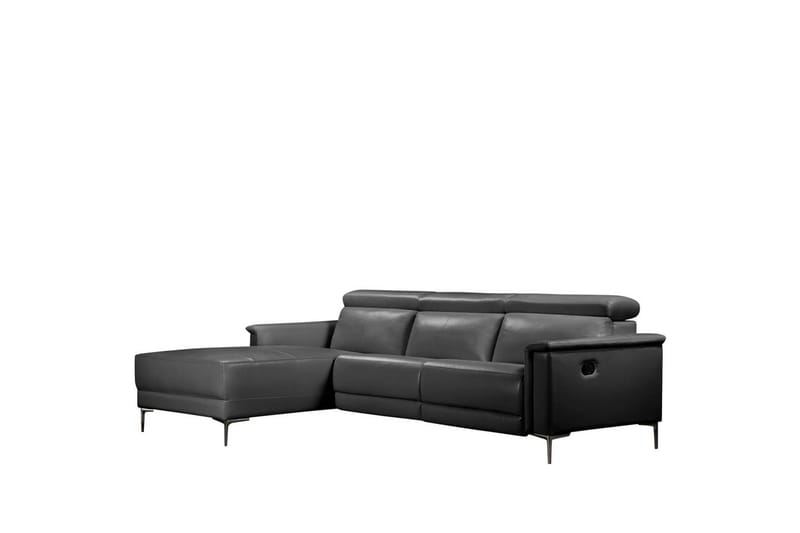 Lund 3-sits Högervänd Hörnsoffa med Recliner och Schäslong i Äkta Läder, Svart