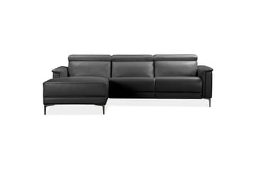Lund 3-sits Högervänd Hörnsoffa med Recliner och Schäslong i Äkta Läder - Svart - Möbler - Soffa - Skinnsoffor