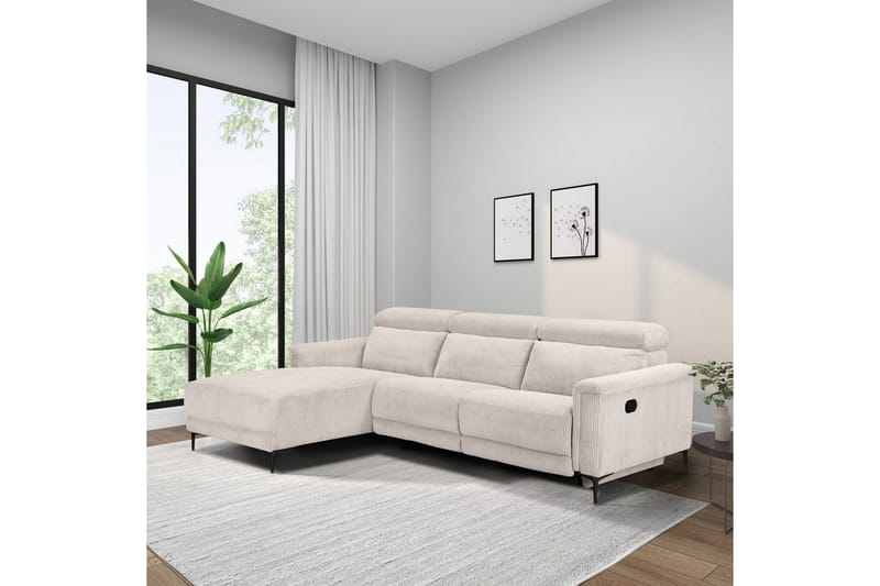 Lund 3-sits Vänstervänd Hörnsoffa med Recliner och Nackstöd i Manchester - Vit - Möbler - Soffa - Biosoffa & reclinersoffa