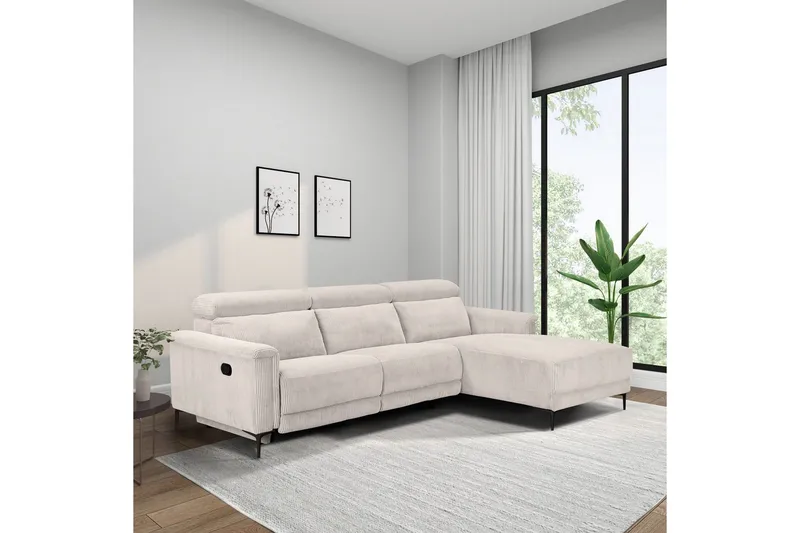 Lund 3-sits Vänstervänd Hörnsoffa med Recliner och Schäslong i Manchester - Vit - Möbler - Soffa - Biosoffa & reclinersoffa