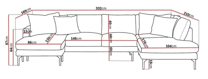 Menard 4-sits Högervänd Stor U-formad Djup Soffa med Divan och Schäslong i Manchester - Brun - Möbler - Soffa - U-soffa