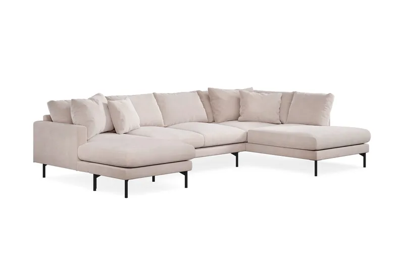 Menard 4-sits Högervänd U-formad Soffa med Divan och Schäslong i Sammet - Beige - Möbler - Soffa - Sammetssoffa