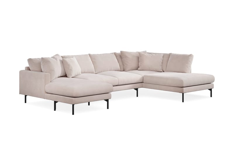 Menard 4-sits Högervänd Stor U-formad Djup Soffa med Divan och Schäslong i Sammet - Beige - Möbler - Soffa - Sammetssoffa