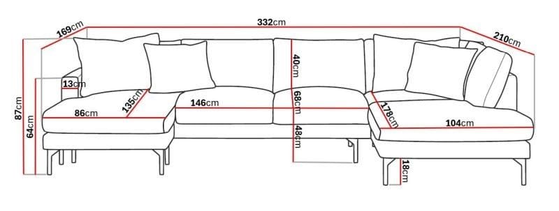 Menard 4-sits Högervänd U-formad Soffa med Divan och Schäslong i Tyg - Beige - Möbler - Soffa - U-soffa