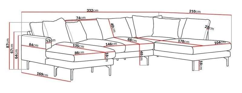 Menard 4-sits Högervänd Stor U-formad Djup Soffa med Divan och Schäslong i Tyg - Beige - Möbler - Soffa - U-soffa