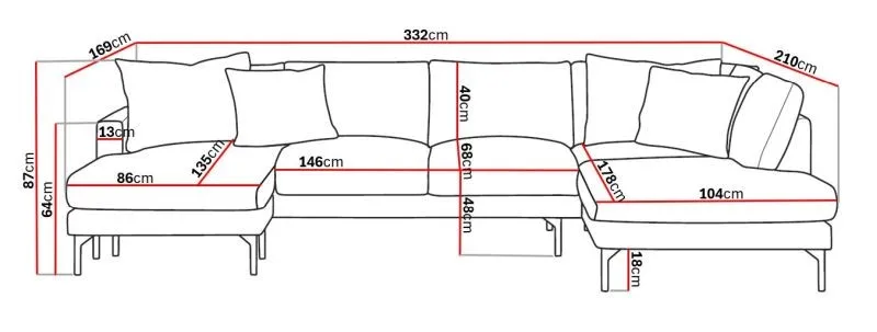 Menard 4-sits Högervänd U-formad Soffa med Divan och Schäslong i Tyg - Beige - Möbler - Soffa - U-soffa