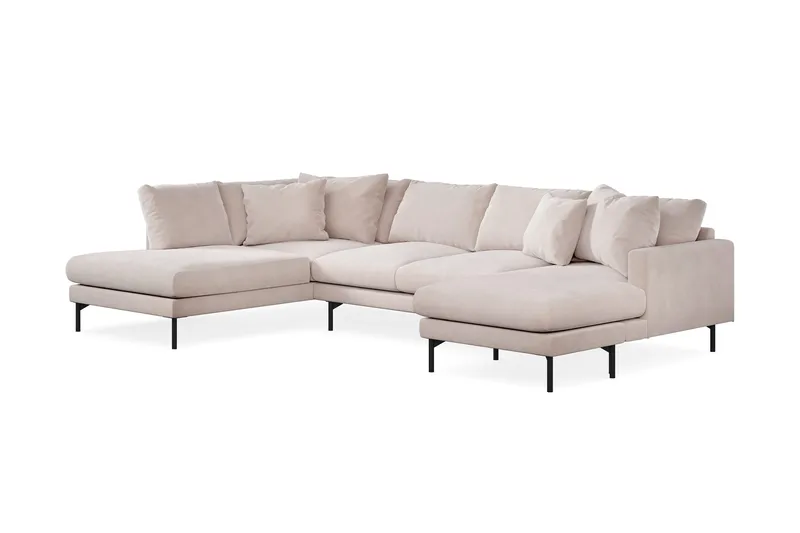 Menard 4-sits Vänstervänd Stor U-formad Djup Large Soffa med Divan och Schäslong i Sammet - Beige - Möbler - Soffa - Sammetssoffa