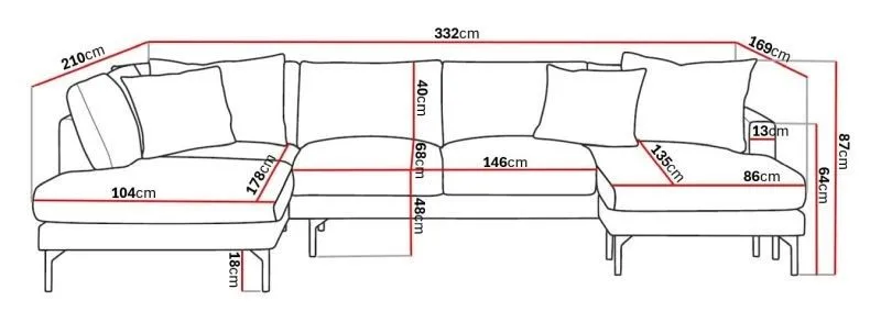 Menard 4-sits Vänstervänd U-formad Large Soffa med Divan och Schäslong i Tyg - Beige - Möbler - Soffa - U-soffa