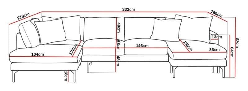 Menard 4-sits Vänstervänd U-formad Large Soffa med Divan och Schäslong i Tyg - Brun - Möbler - Soffa - U-soffa