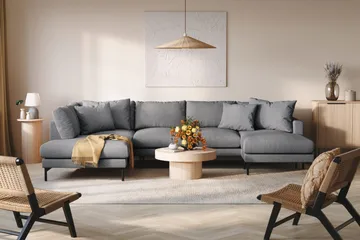 Menard 4-sits Vänstervänd Stor U-formad Djup Soffa med Divan och Schäslong i Tyg - Mörkgrå - Möbler - Soffa - U-soffa