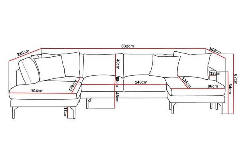 Menard 4-sits Vänstervänd Stor U-formad Djup Soffa med Divan och Schäslong i Tyg - Mörkgrå - Möbler - Soffa - U-soffa
