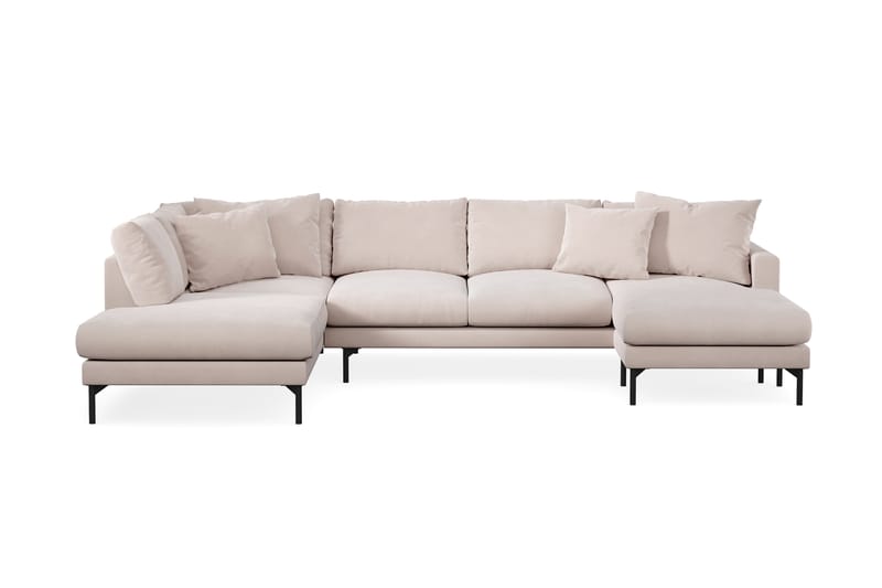 Menard 4-sits Vänstervänd U-formad Large Soffa med Divan och Schäslong i Sammet - Beige - Möbler - Soffa - Sammetssoffa
