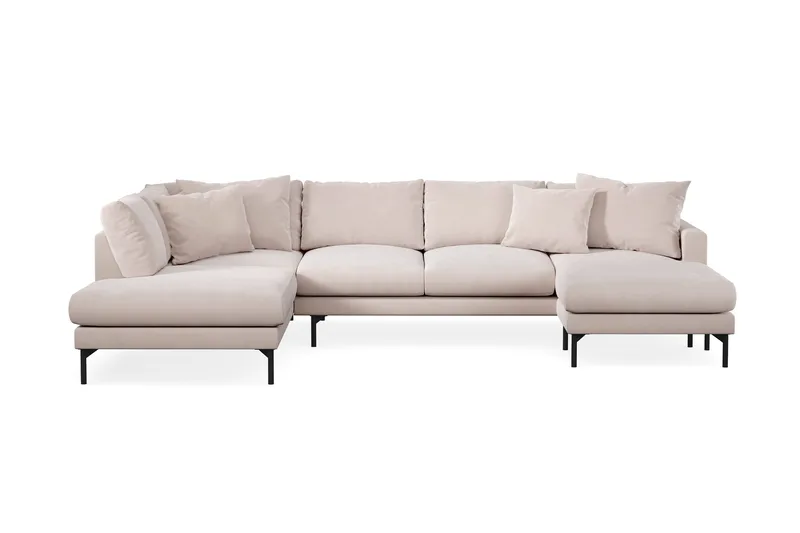 Menard 4-sits Vänstervänd U-formad Large Soffa med Divan och Schäslong i Sammet, Beige