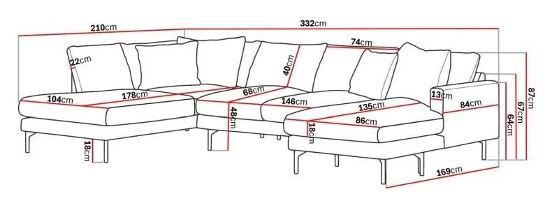 Menard 4-sits Vänstervänd U-formad Large Soffa med Divan och Schäslong i Tyg - Brun - Möbler - Soffa - U-soffa