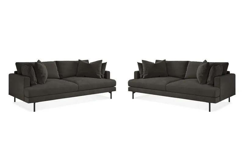Menard Soffgrupp 4-sits + 4-sits Manchestersoffa, Mörkgrå