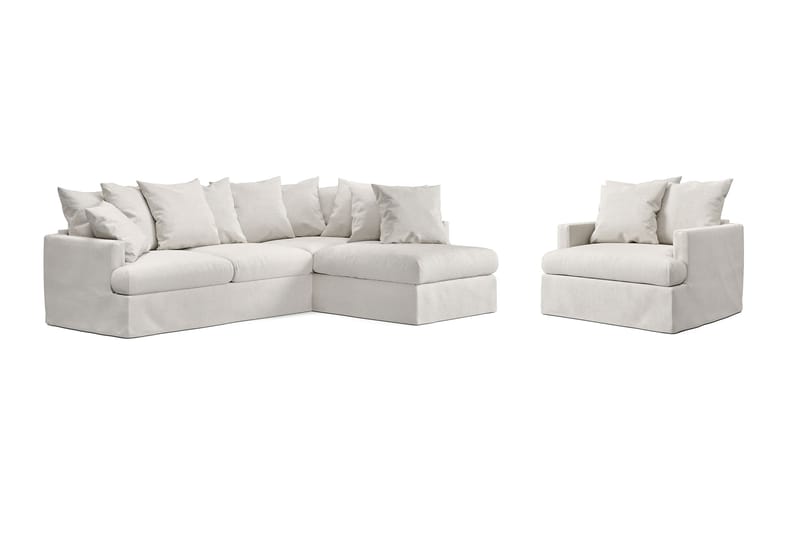 Menard Soffgrupp 4-sits Högervänd L-formad Schäslongsoffa + Fåtölj i Bouclé - Vit - Möbler - Soffa - Divansoffor & schäslongsoffa