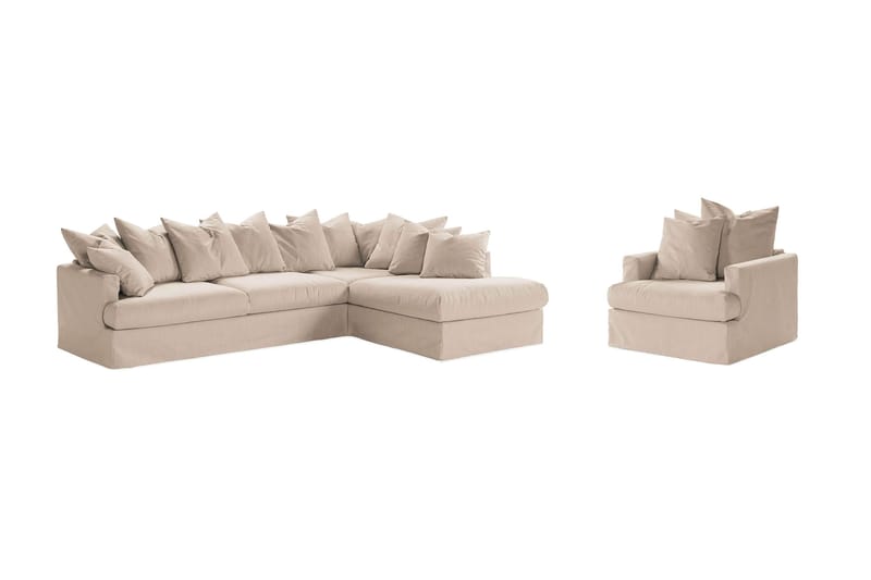 Menard Soffgrupp 4-sits Högervänd L-formad Schäslongsoffa + Fåtölj i Tyg - Beige - Möbler - Soffa - Soffgrupp
