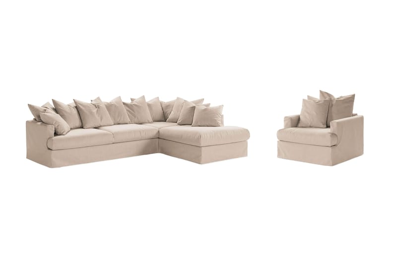 Menard Soffgrupp 4-sits Högervänd L-formad Schäslongsoffa + Fåtölj i Tyg - Beige - Möbler - Soffa - Divansoffor & schäslongsoffa