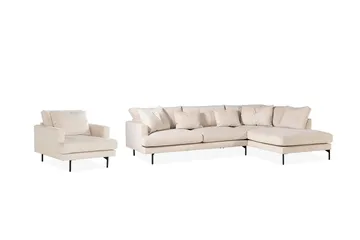 Menard Soffgrupp 4-sits Högervänd L-formad Schäslongsoffa + Stor Fåtölj i Manchester - Beige - Möbler - Soffa - Soffgrupp